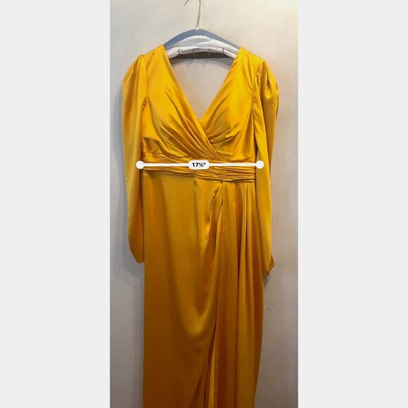 Mac Duggal 12404 FAUX WRAP  A LINE GOWN Formal Dress in Marigold size 14 - Picture 3 of 16